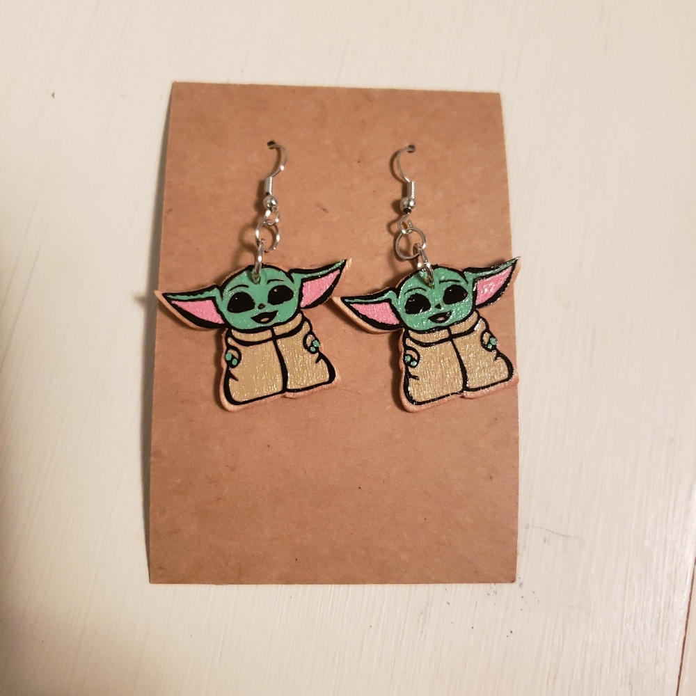 Painted Baby Yoda Earrings